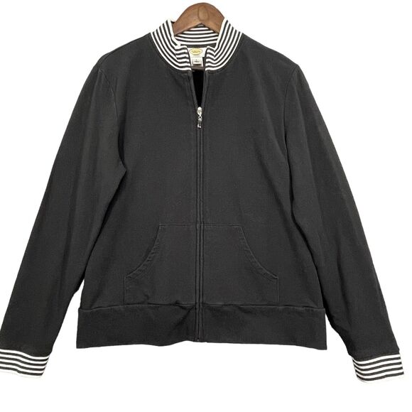 Talbots Full Zip‎ Active Sweater Women L Black Pockets Long Sleeve Mock Neck R78 - Picture 1 of 12